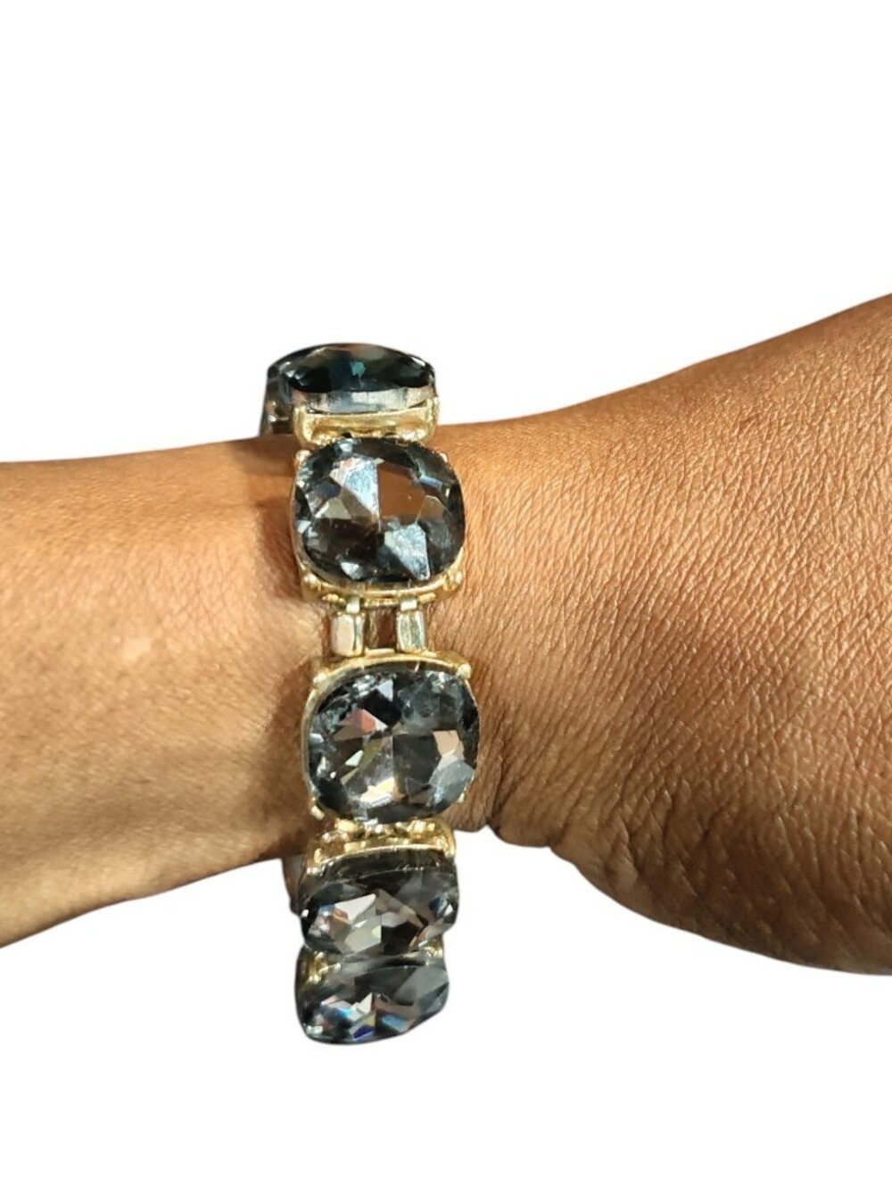 Gold Stretch Bracelet with Gray Crystal Stones